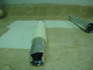 Rolling up the phyllo sheets